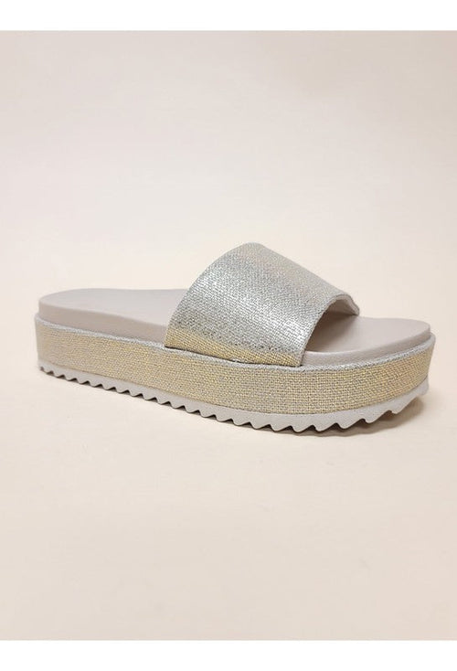 Footwear BEIGE LINEN NEWYORK-09 SANDALS - Glitter Platform Open Toe fashique fusion