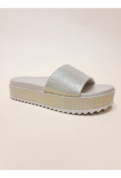 Footwear BEIGE LINEN NEWYORK-09 SANDALS - Glitter Platform Open Toe fashique fusion