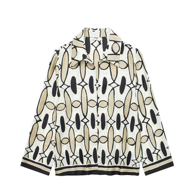 2 piece outfit Women’s Spring Clothing Geometric Pattern Printed Shirt & Pants Set Fashique Fusion