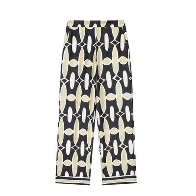 2 piece outfit Women’s Spring Clothing Geometric Pattern Printed Shirt & Pants Set Fashique Fusion