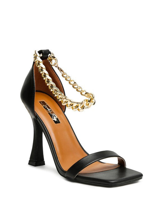 Heels Black Venusta Heel Sandal - Gold Metal Chain fashique fusion