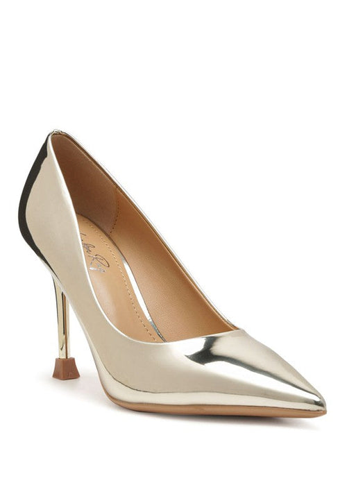 Heels 6 GOLD Metallic Party Stiletto Heels - Pointed Toe Sandals fashique fusion