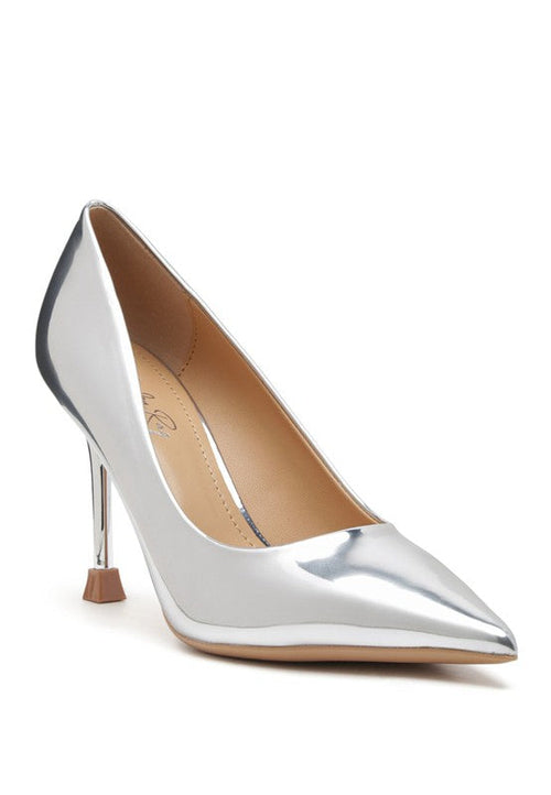 Heels Silver Metallic Party Stiletto Heels - Pointed Toe Sandals fashique fusion