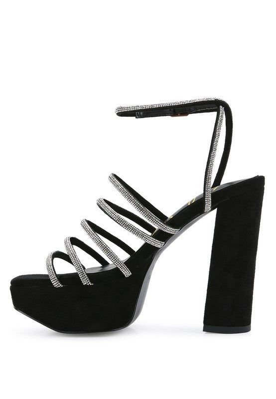 Heels Tricks Sandals - Rhinestone Block Heels fashique fusion