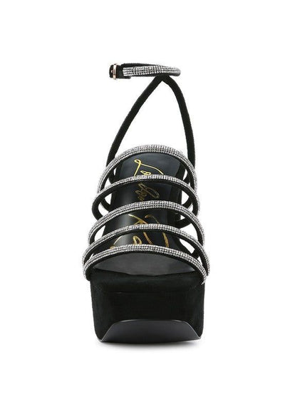 Heels Tricks Sandals - Rhinestone Block Heels fashique fusion