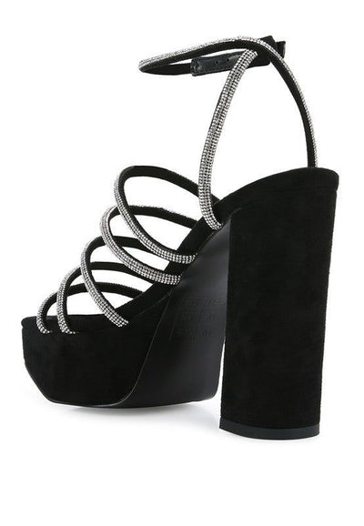 Heels Tricks Sandals - Rhinestone Block Heels fashique fusion