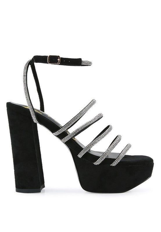 Heels Tricks Sandals - Rhinestone Block Heels fashique fusion