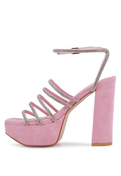 Heels Tricks Sandals - Rhinestone Block Heels fashique fusion