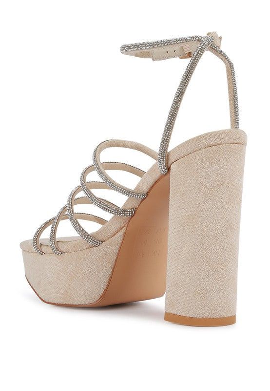 Heels Tricks Sandals - Rhinestone Block Heels fashique fusion
