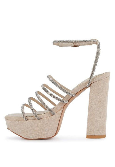 Heels Tricks Sandals - Rhinestone Block Heels fashique fusion