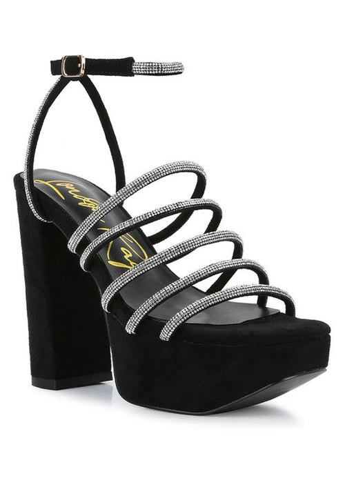 Heels Black Tricks Sandals - Rhinestone Block Heels fashique fusion