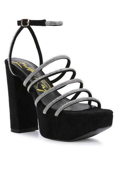 Heels Black Tricks Sandals - Rhinestone Block Heels fashique fusion