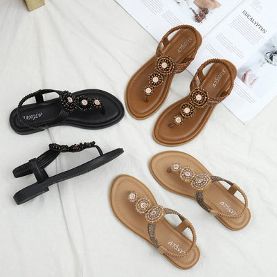 Light Gray Bohemian Roman Flat Seaside Holiday Sandals