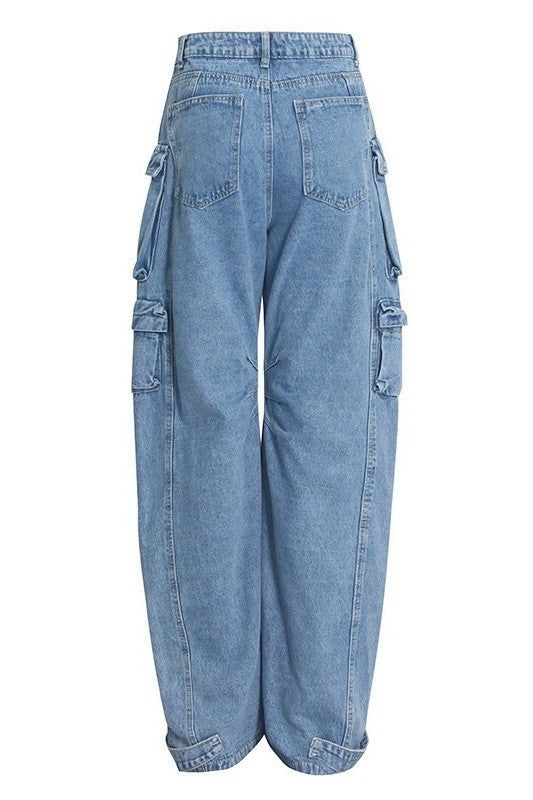 jeans Cargo Baggy Pants - High Waisted Stylish Fit | Multi Pockets fashique fusion