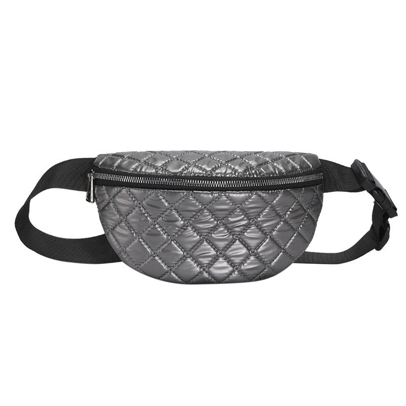 Dim Gray Rhombus Embroidered Line Shoulder Pu Women's Waist Bag