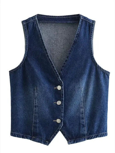 denim Blue Cropped Denim Vest - Denim Vest Stylish fashique fusion