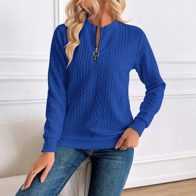 Light Gray Women's Loose Casual Pullover Half Zipper Long Sleeve Solid Color Texture Round Neck Hoodie For Women