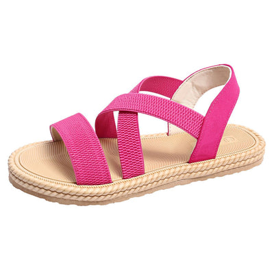 Tan Women's Elastic Band Casual Student Plus Size Beach Roman Sandals