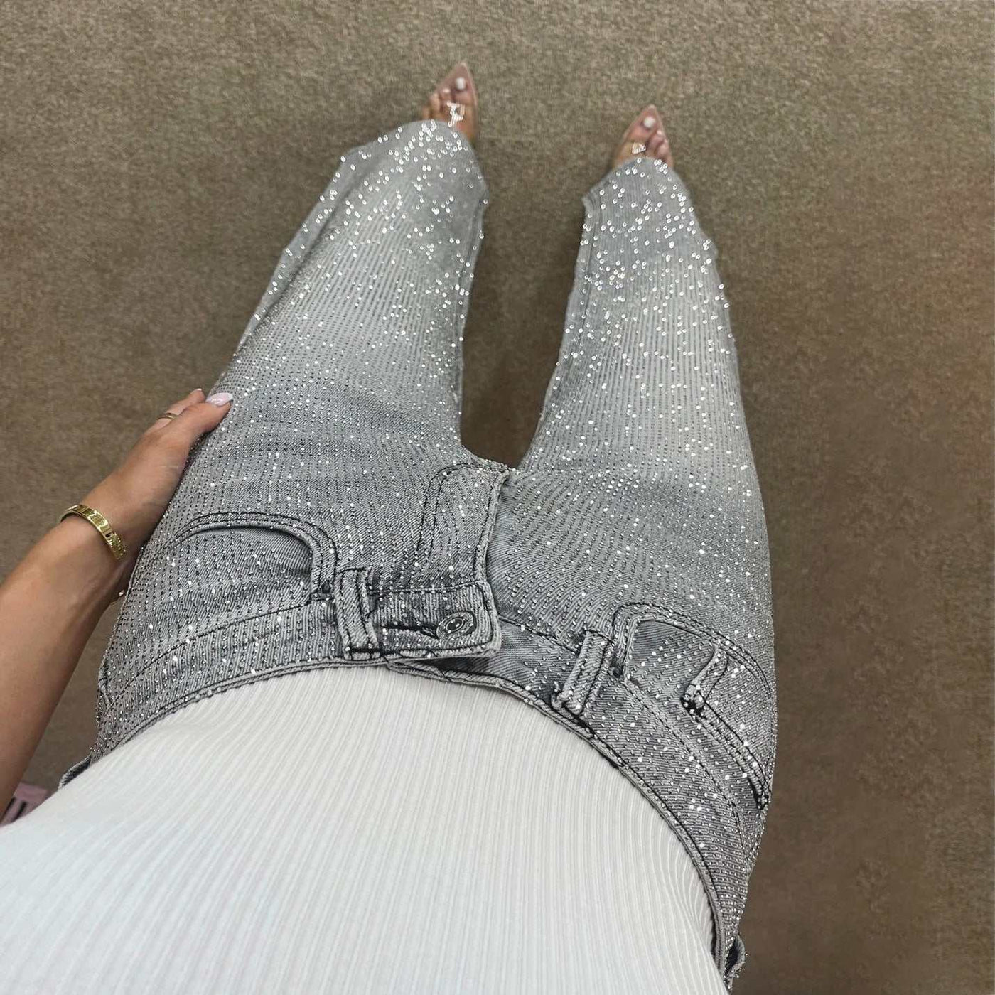 Dim Gray Summer High Waist All-matching Pants Women's Denim