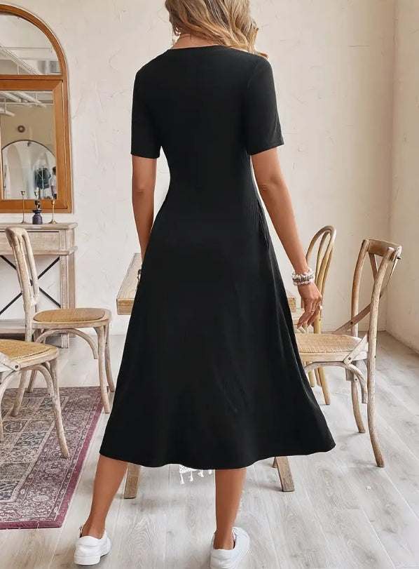 Gray Elegant A-Line Midi Dress For Women