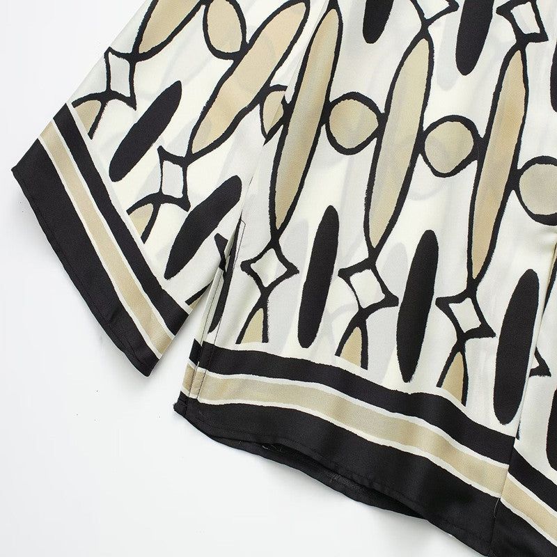 2 piece outfit Women’s Spring Clothing Geometric Pattern Printed Shirt & Pants Set Fashique Fusion