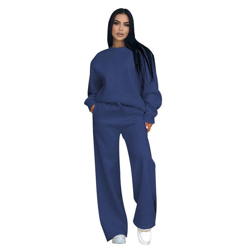Dark Slate Gray Women's Fashion Casual Wide-leg Pants Suit