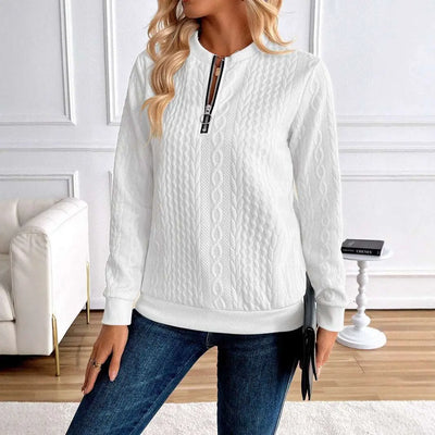 Light Gray Women's Loose Casual Pullover Half Zipper Long Sleeve Solid Color Texture Round Neck Hoodie For Women