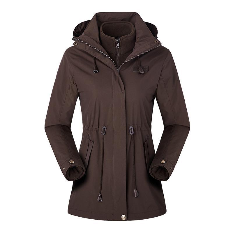 jackets Brown Women's Waterproof Windproof Nylon Adjustable Jacket Fashique Fusion