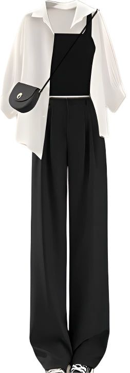 2 piece outfit Women’s Versatile Shirt, Vest & Wide-Leg Pants Suit – Slim Fit & Elegant Style Fashique Fusion