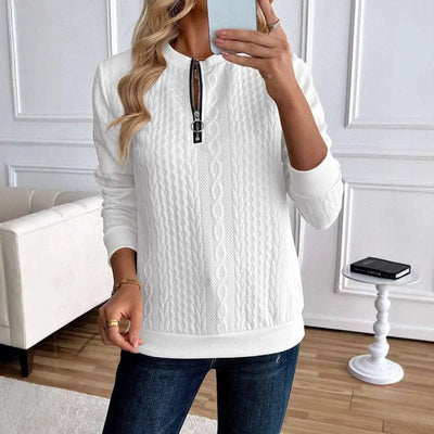 Gray Women's Loose Casual Pullover Half Zipper Long Sleeve Solid Color Texture Round Neck Hoodie For Women