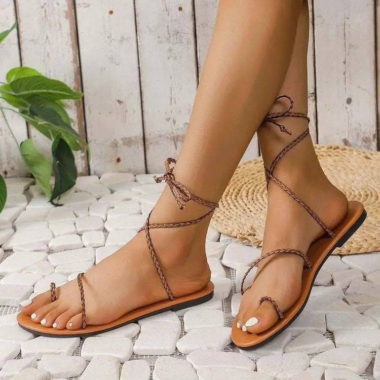 Winding Tape Casual Platform Sandals - Plus Size Women's