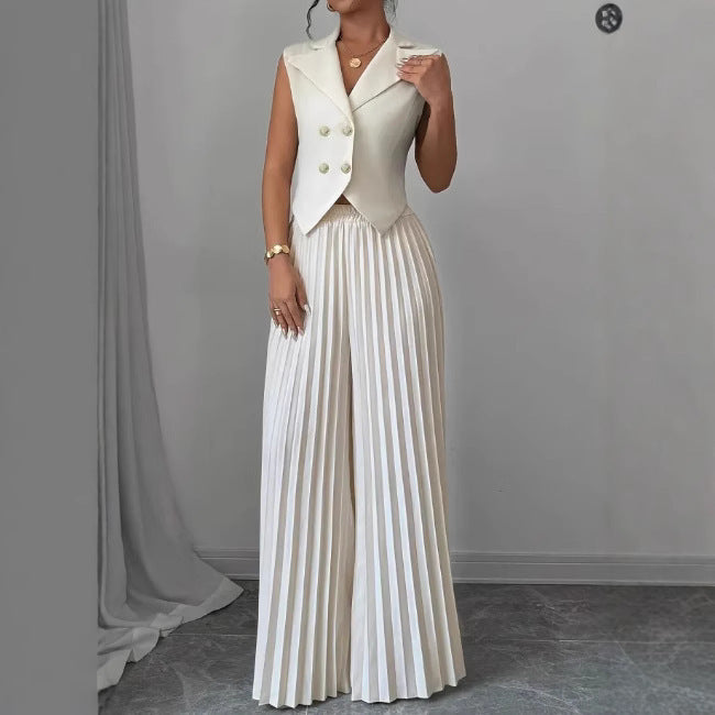 Slate Gray Fashion Vest Pleated Skirt Blouse And Pants Women's Clothing