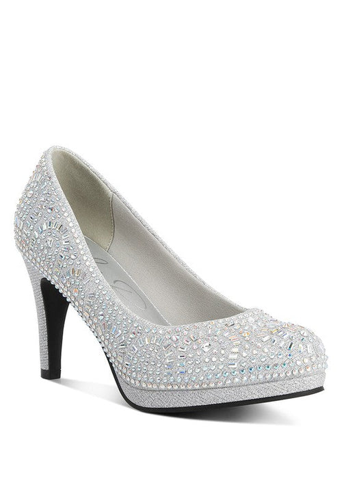 Heels SILVER Rhinestone Stiletto Pumps - Jolly Elegant Shoes fashique fusion