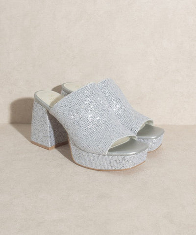 Heels SILVER Crystal Platform Slides - Rhinestone High Heels fashique fusion