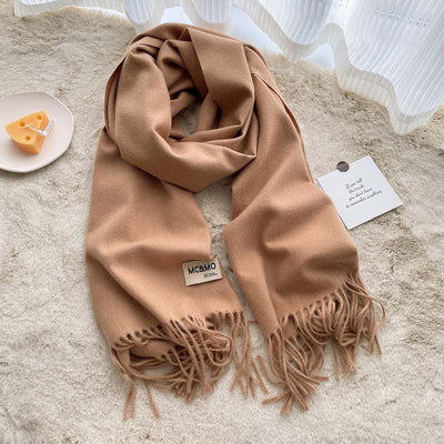 Gray Cashmere Scarf Feel Solid Color Tassel Shawl Long Monochrome
