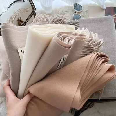 Rosy Brown Cashmere Scarf Feel Solid Color Tassel Shawl Long Monochrome