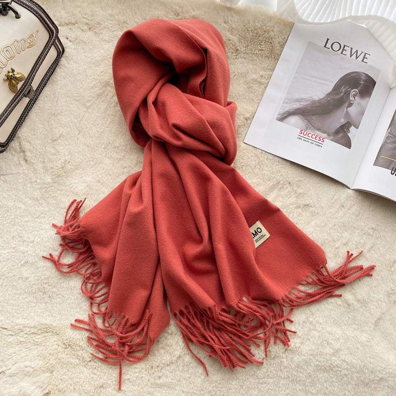 Light Gray Cashmere Scarf Feel Solid Color Tassel Shawl Long Monochrome