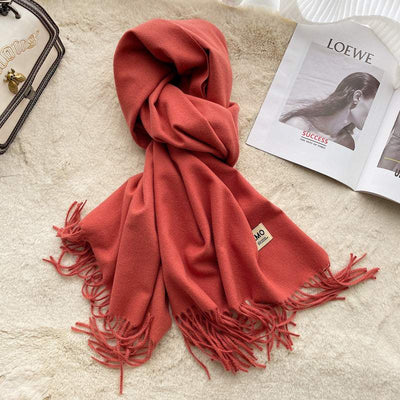 Light Gray Cashmere Scarf Feel Solid Color Tassel Shawl Long Monochrome