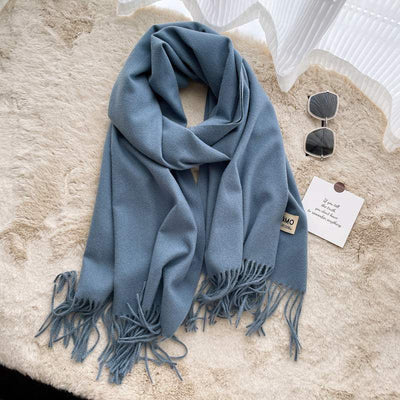 Gray Cashmere Scarf Feel Solid Color Tassel Shawl Long Monochrome