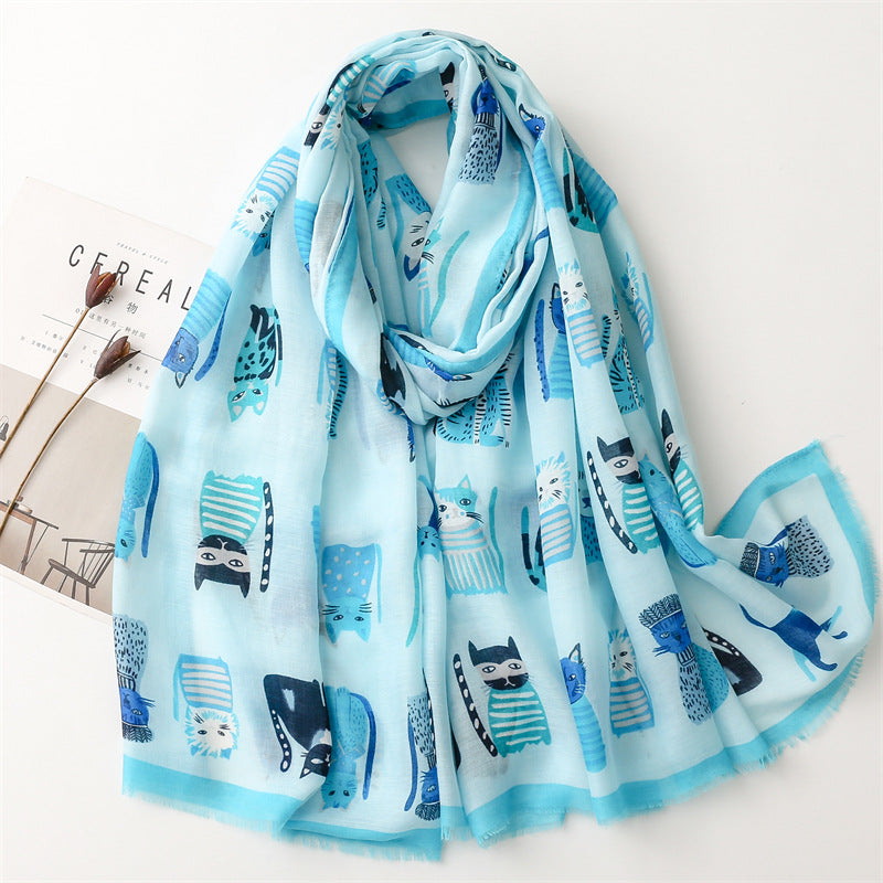 Lavender Cute Kitten Paradise Printed Silk Scarf