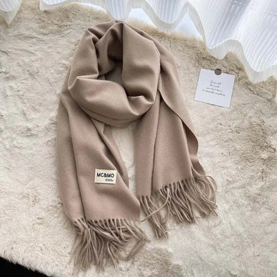 Gray Cashmere Scarf Feel Solid Color Tassel Shawl Long Monochrome