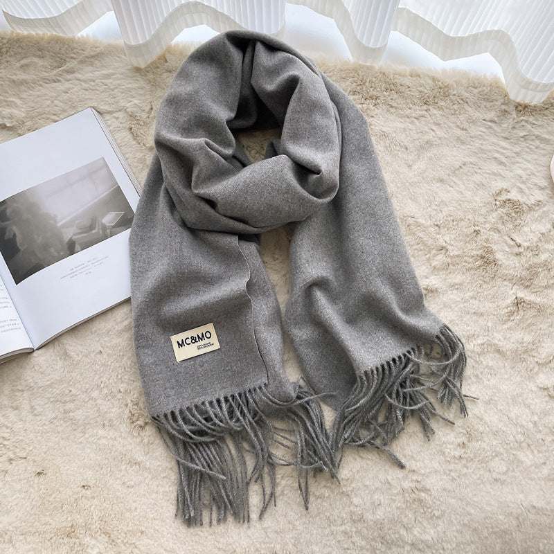 Gray Cashmere Scarf Feel Solid Color Tassel Shawl Long Monochrome