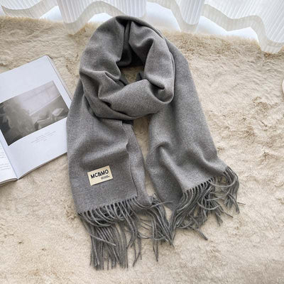 Gray Cashmere Scarf Feel Solid Color Tassel Shawl Long Monochrome