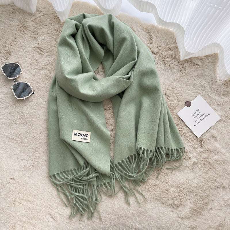 Gray Cashmere Scarf Feel Solid Color Tassel Shawl Long Monochrome