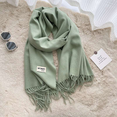 Gray Cashmere Scarf Feel Solid Color Tassel Shawl Long Monochrome