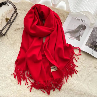 Light Gray Cashmere Scarf Feel Solid Color Tassel Shawl Long Monochrome