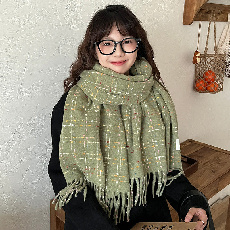 Gray Black Plaid Artificial Cashmere Scarf Women