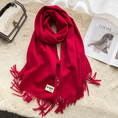 Light Gray Cashmere Scarf Feel Solid Color Tassel Shawl Long Monochrome