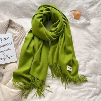 Gray Cashmere Scarf Feel Solid Color Tassel Shawl Long Monochrome