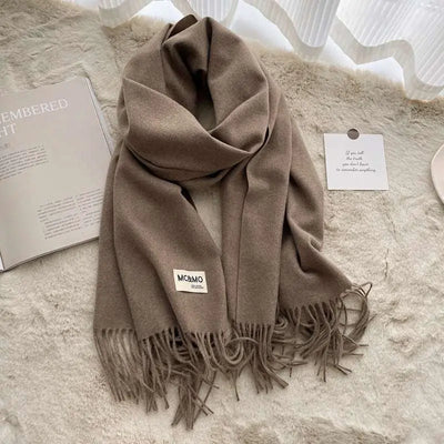 Gray Cashmere Scarf Feel Solid Color Tassel Shawl Long Monochrome